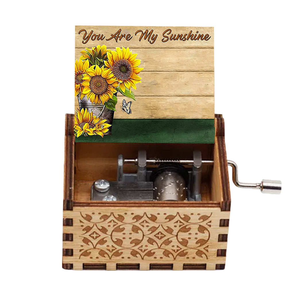 Ma boîte à musique vintage tournesol « My Sunshine » personnalisée pour la fête des mères (à manivelle).