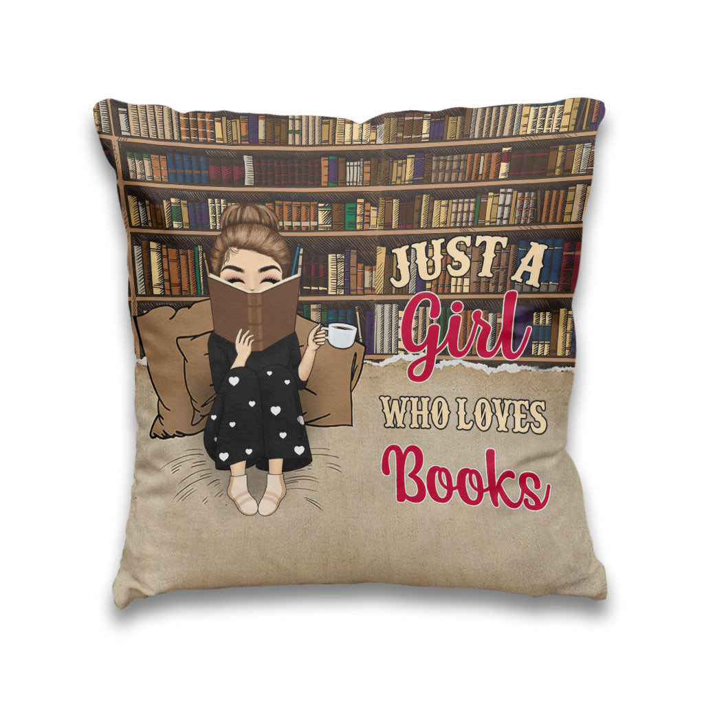Coussin décoratif personnalisé « Juste une fille qui aime les livres »