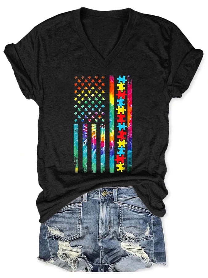 American Flag Autism Awareness T-shirt and Hoodie 0523