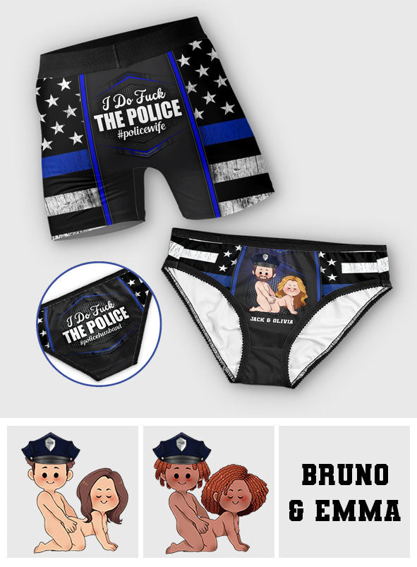 J'adore la police - Culottes femme et boxers homme personnalisés avec bordure en dentelle, motif policier