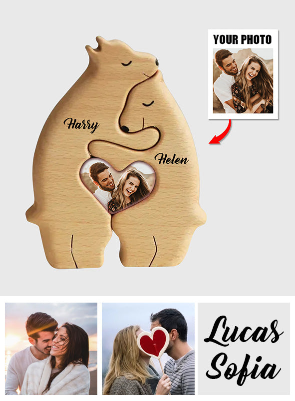 Couple d'ours - Puzzle en bois personnalisé pour couple