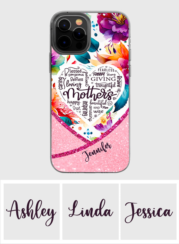 Coque de téléphone transparente personnalisée « Maman est belle » à motif floral vibrant