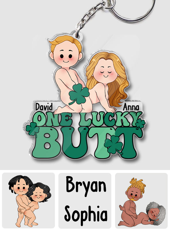 Porte-clés transparent personnalisé pour couple « One Lucky Butt Lucky Clover Shamrock Naughty » - Un porte-clés transparent « One Lucky Butt Lucky Clover Shamrock Naughty »