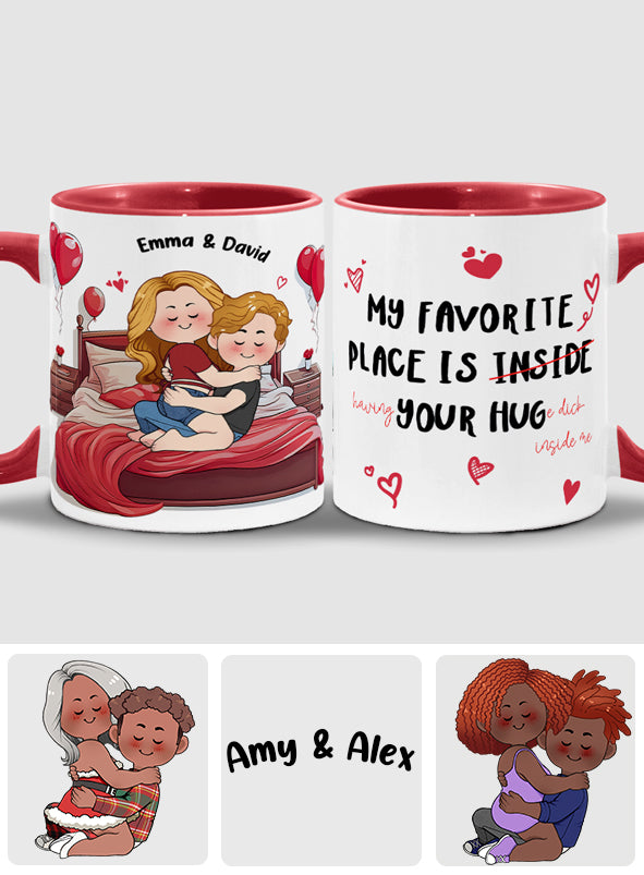Mon endroit préféré, c'est ton énorme D en moi - Mug personnalisé pour couple