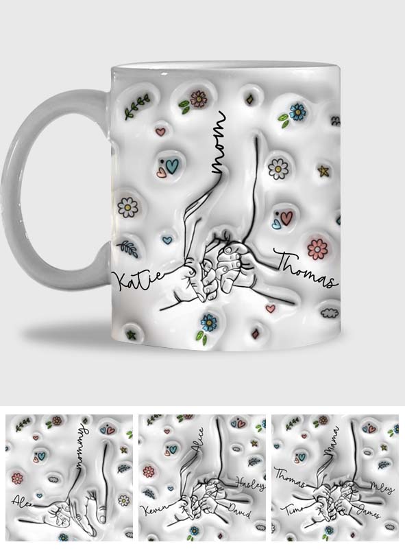 Mug personnalisé pour maman - Illustration style trait représentant une mère et son enfant se tenant la main