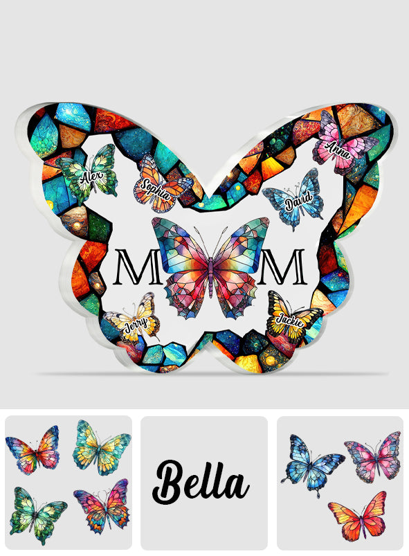 Mom Stained Glass Colorful Butterfly - Personalized Mother Custom Shaped Acrylic Plaque