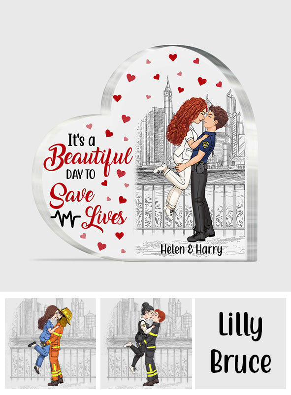 It's Beautiful Day To Save Lives - Personalized Couple Custom Shaped Acrylic Plaque