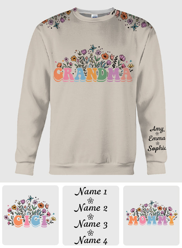 Flower With Any Title - Personalized Grandma All Over Shirt
