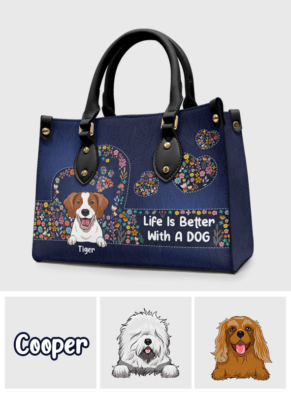 La vie est plus belle avec un chien - Sac à main en cuir personnalisé pour chien