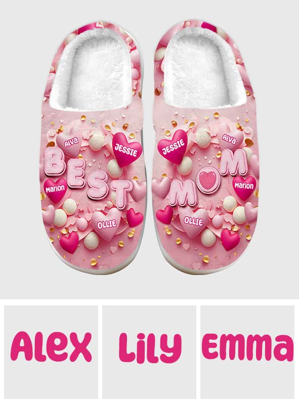 Pantoufles personnalisées « Meilleure maman » en forme de cœur gonflable 3D