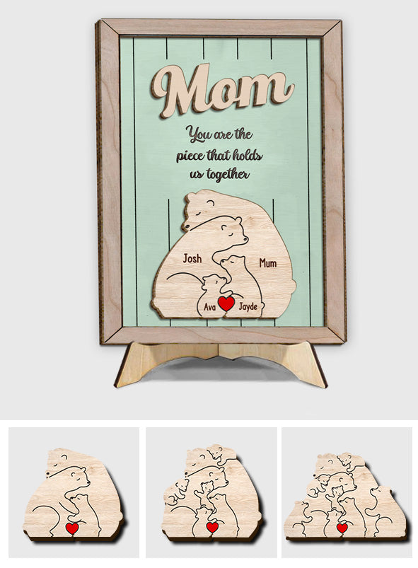 Tu es le pilier de notre couple, Maman Ours - Plaque en bois personnalisée à 2 couches
