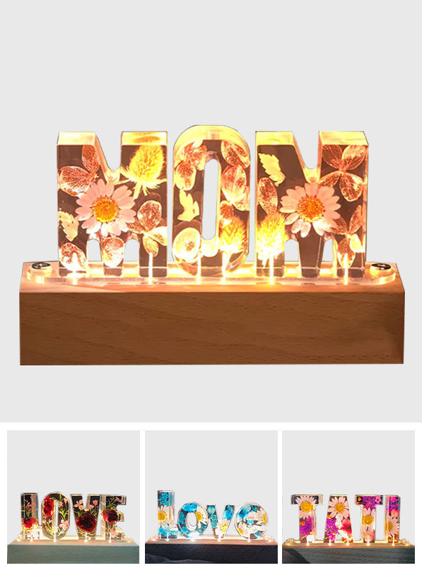 Lampe florale en résine pour maman - Lampe personnalisée avec le nom de maman