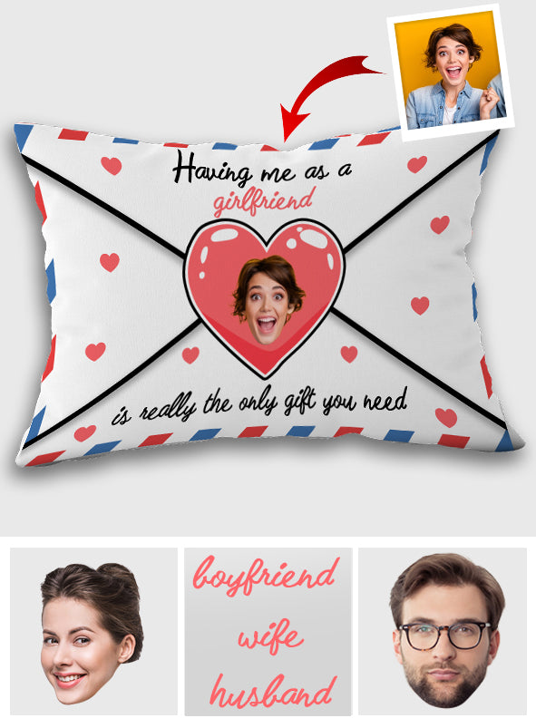 Enveloppe « Je t’aime » personnalisée avec visage - Housse de coussin rectangulaire personnalisée pour couple