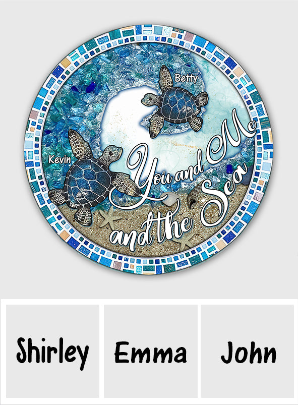 Toi, moi et la plage - Panneau rond en bois personnalisé pour couples