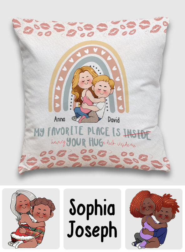 Mon endroit préféré, c'est ton énorme D en moi - Coussin décoratif personnalisé pour couple