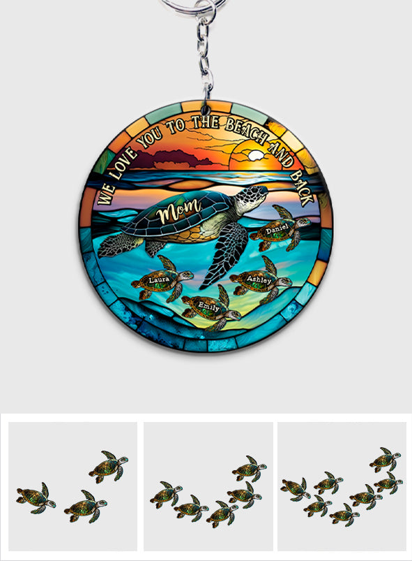 Je t'aime jusqu'à la plage et retour - Porte-clés tortue personnalisé « Mère tortue et ses petits »