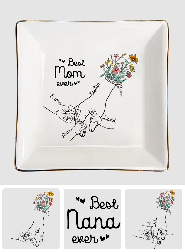 Illustration vectorielle des mains d'une maman et de ses enfants - Porte-bijoux personnalisé pour maman