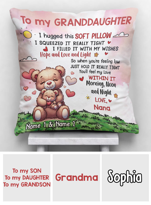 Coussin décoratif personnalisé pour grand-mère - Petit-fils ours et petite-fille