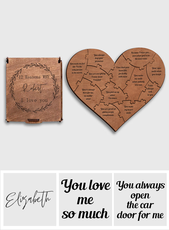 Raisons pour lesquelles je t'aime - Puzzle en forme de cœur personnalisé pour les couples