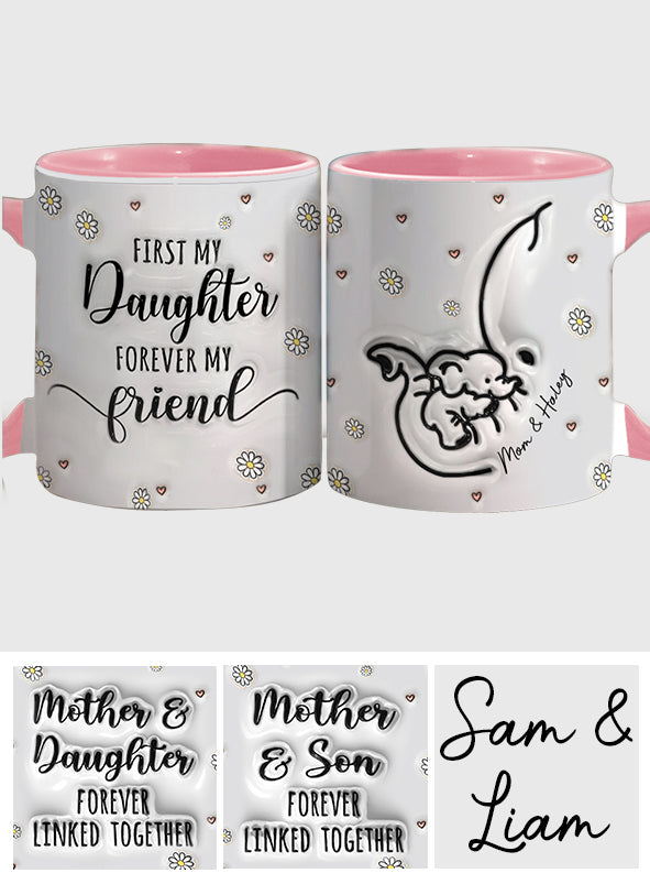 Mother And Daughter And Son Forever Linked Together Elephant Inflated - Personalized Mother Accent Mug