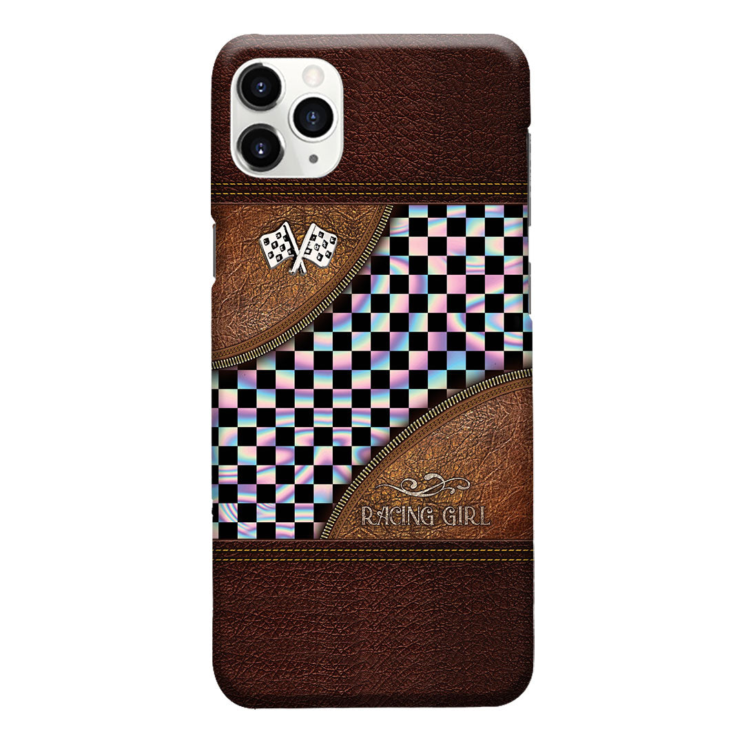 Racing Girl Leather Pattern Print Phone Case
