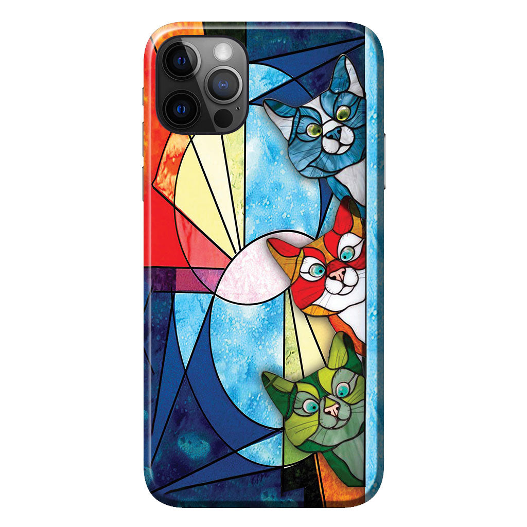 Coque de téléphone à motif vitrail « Chats qui regardent » - Chat