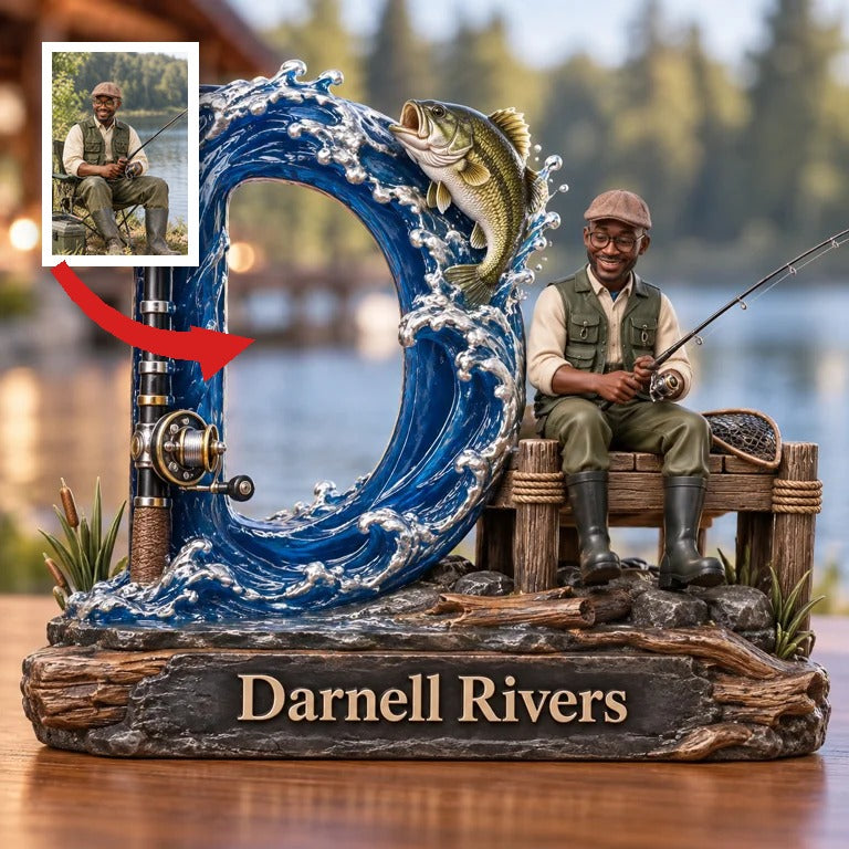 Plaque 3D Monogram de Pêche Personnalisée avec Photo et Nom