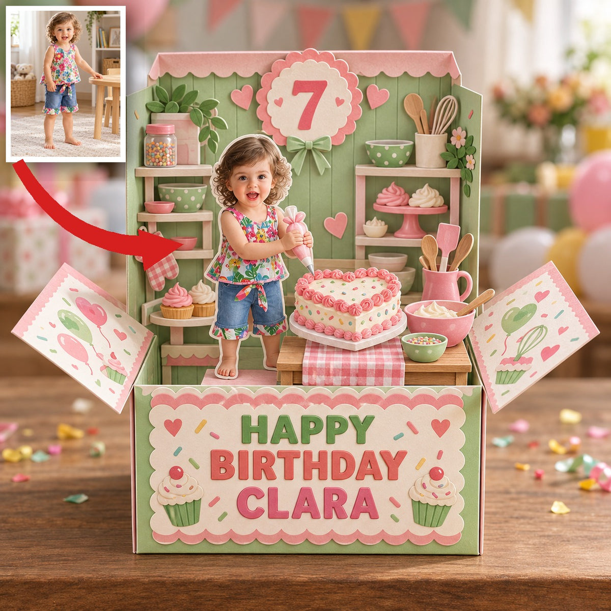 Personalized Baking Birthday Pop Up Box Card - Custom Photo Cake Decorating Keepsake