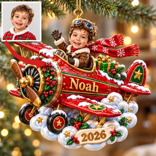 Personalized Custom Photo Airplane 3D Ornament - 2026 Christmas Gift for Boys