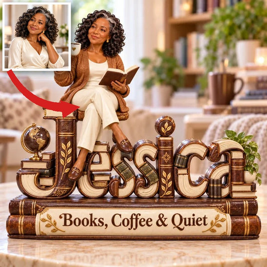 Livre Photo Personnalisé et Figurine 3D de Nom pour Amateurs de Café - Cadeau pour Femmes Âgées