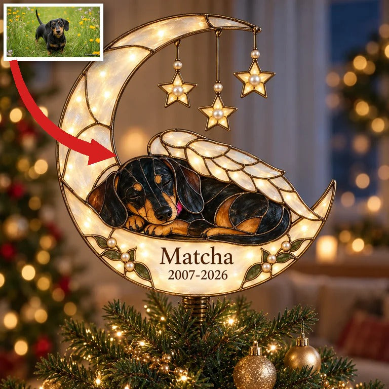 Ornement de Noël Personnalisé en Souvenir de Chien en Lune Croissante