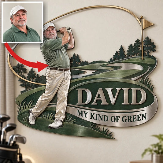 Art Mural Métallique de Golf Personnalisé - Portrait et Nom, Décor de Golfeur