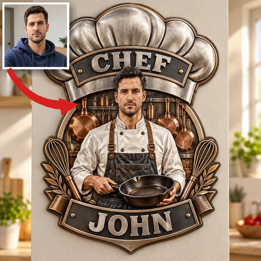 Panneau Métallique Découpé Personnalisé Photo Chef Imprimé en 3D - Cadeau pour Jeunes Hommes
