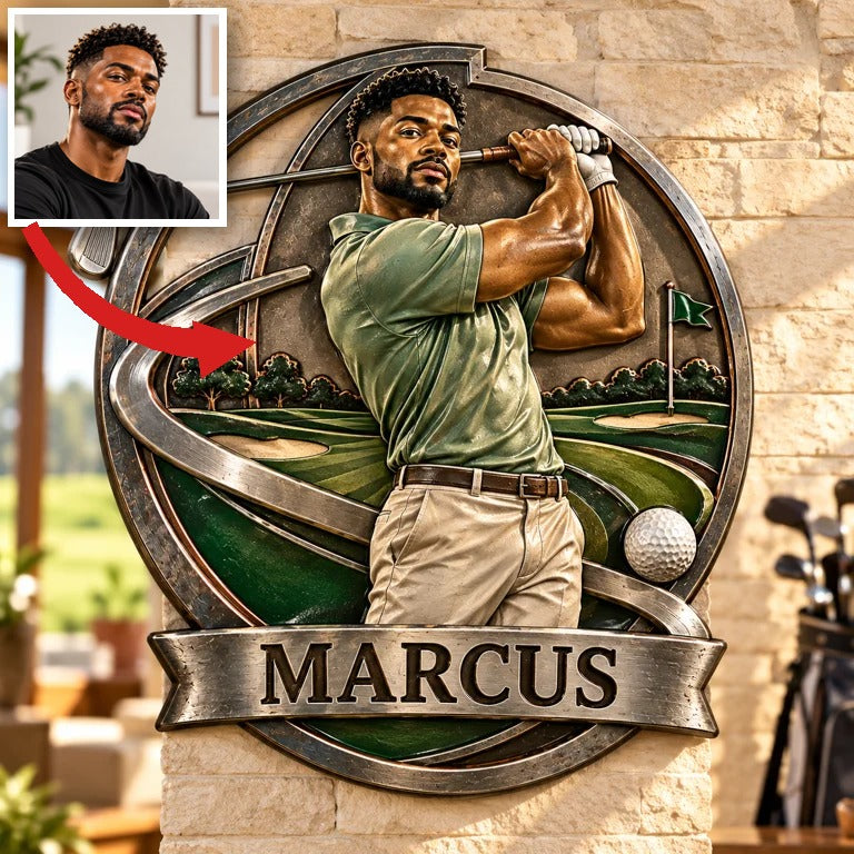 Personalized Custom Photo Golf 3D Printed Cut Metal Sign - Gift for Young Men