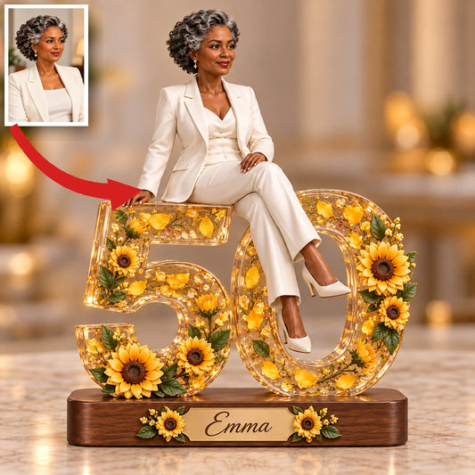 Personalized Custom Photo Sunflower Custom Shaped Acrylic Plaque - 50th Birthday Gift for Women