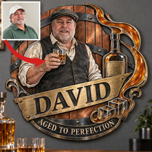 Art mural en métal personnalisé pour les amateurs de whisky - Portrait et nom personnalisés, décoration de bar à domicile
