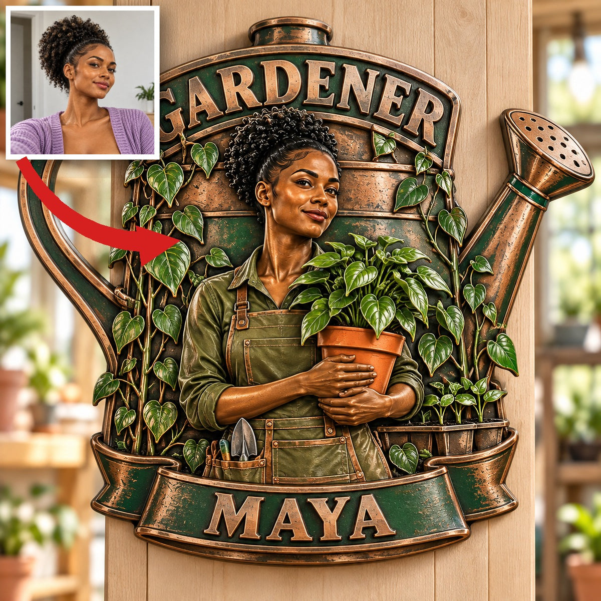 Personalized Custom Photo Gardener 3D Printed Cut Metal Sign - Gift for Young Women