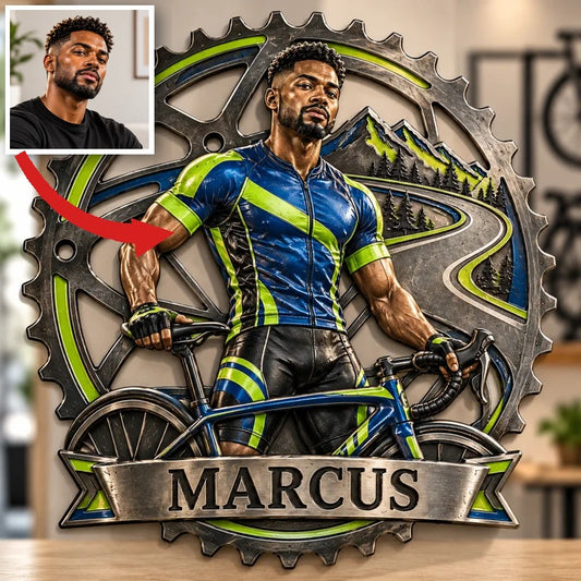 Personalized Custom Photo Cycling 3D Printed Cut Metal Sign - Gift for Young Men