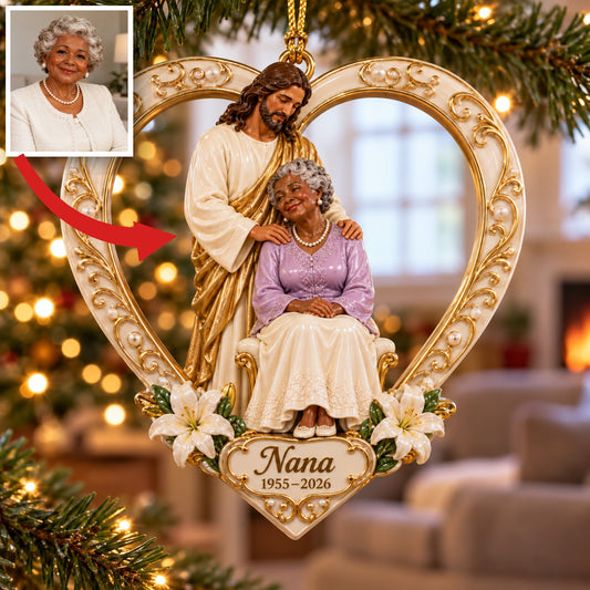 Ornement de Noël 3D personnalisé photo Jésus cœur mémorial - Souvenir Grand-mère