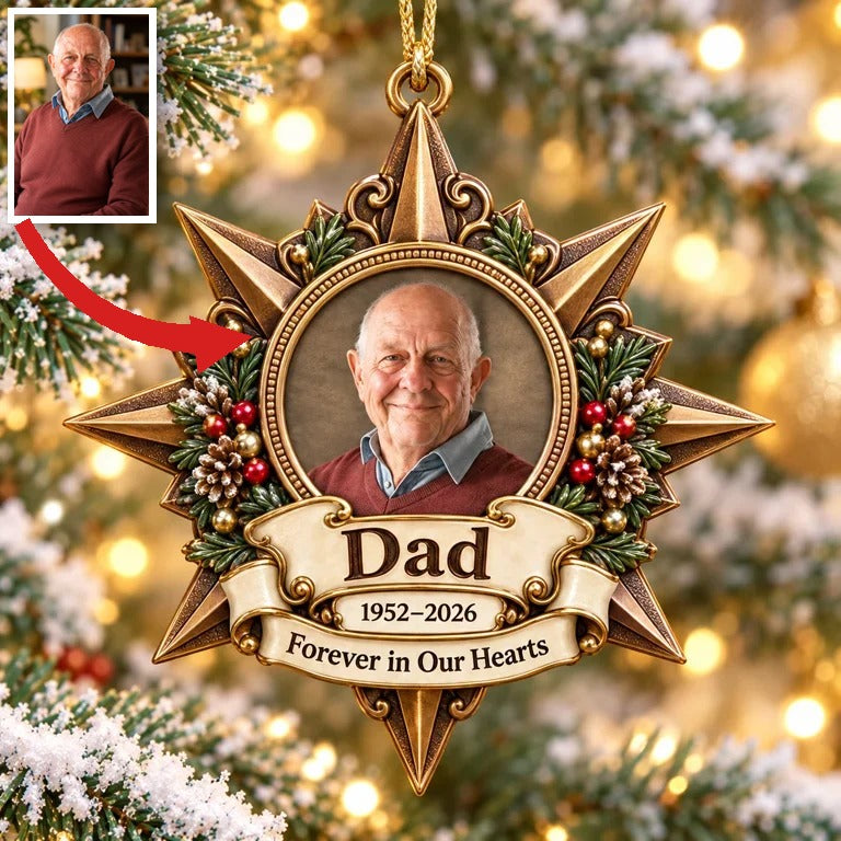 Personalized Custom Photo Dad Memorial Star 3D Ornament - Christmas Remembrance Keepsake