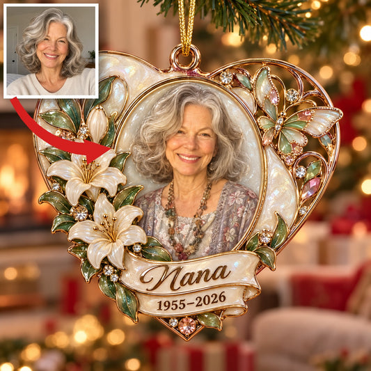 Ornement de Noël Mémorial Personnalisé Photo Coeur Lily - En Mémoire de Grand-Mère