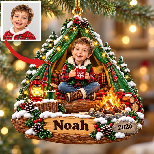 Personalized Custom Photo Camping 3D Ornament - 2026 Christmas Gift for Boys