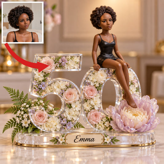 Personalized Custom Photo Lotus Acrylic Number Figurine Display - 50th Birthday Gift for Women