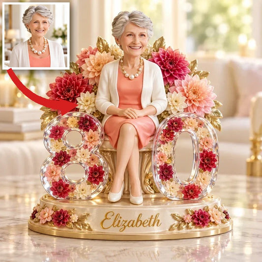 Plaque Acrylique Personnalisée en Forme de Trône Floral, Cadeau de Portrait d'Anniversaire Personnalisé pour Maman, Femme, Grand-mère, 40e 50e 60e 70e Anniversaire pour Elle