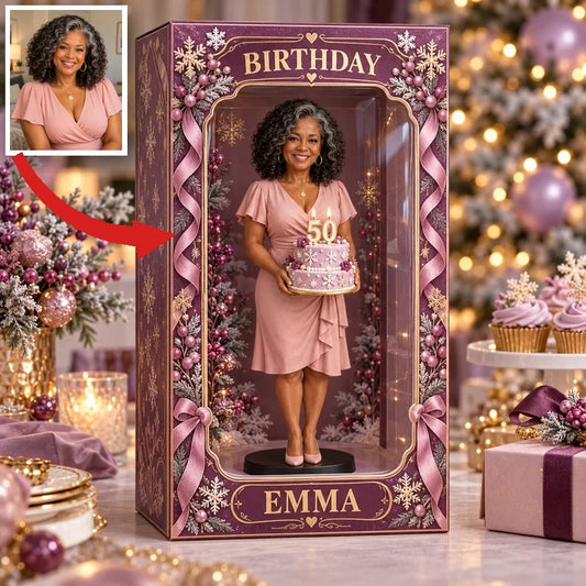 Personalized Custom Photo Winter Snowflake Figurine in Acrylic Display Box - 50th Birthday Gift for Women