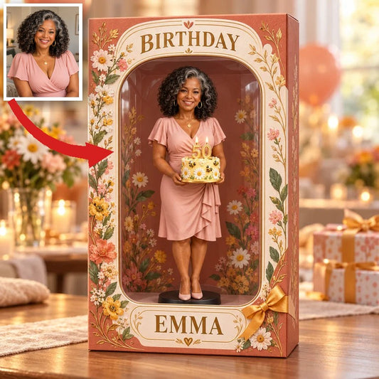 Personalized Custom Photo Wildflower Figurine in Acrylic Display Box - 50th Birthday Gift for Women