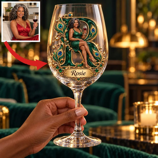 Personalized Custom Photo Peacock Wine Glass - Gift for Older Women