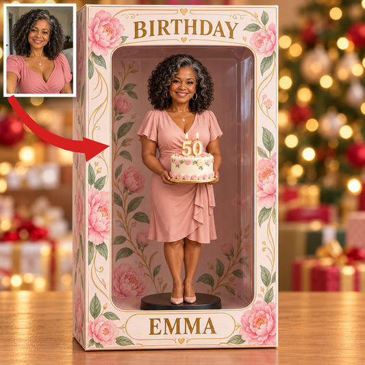 Boîte d'affichage figurine photo personnalisée Pivoine Rose - Cadeau d'anniversaire pour femmes