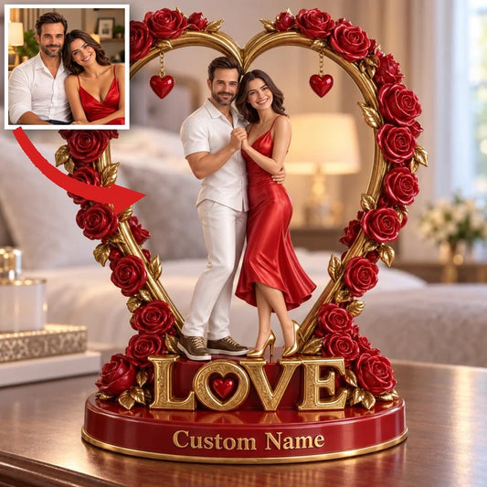 Custom Photo Couple Acrylic Plaque - Rose Heart Keepsake