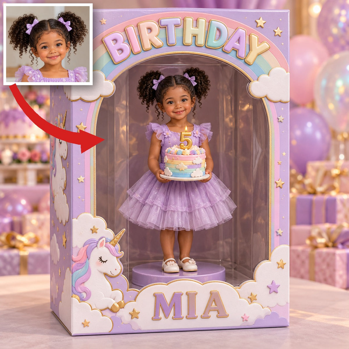 Boîte d'affichage en acrylique personnalisée avec photo de licorne - Cadeau d'anniversaire pour filles